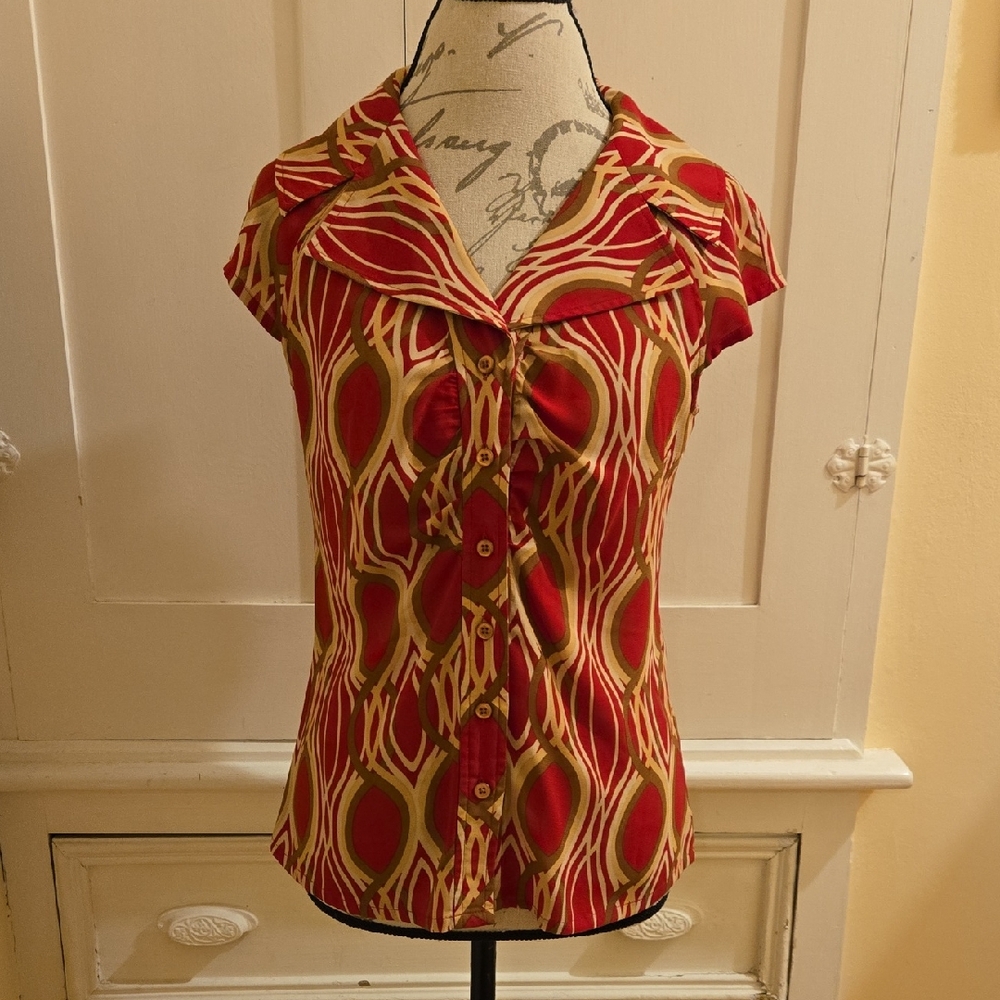 Rafaella Petites red print capped sleeve top Sz 10P